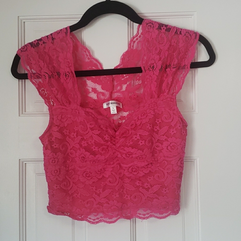 Pink Lace Crop Top